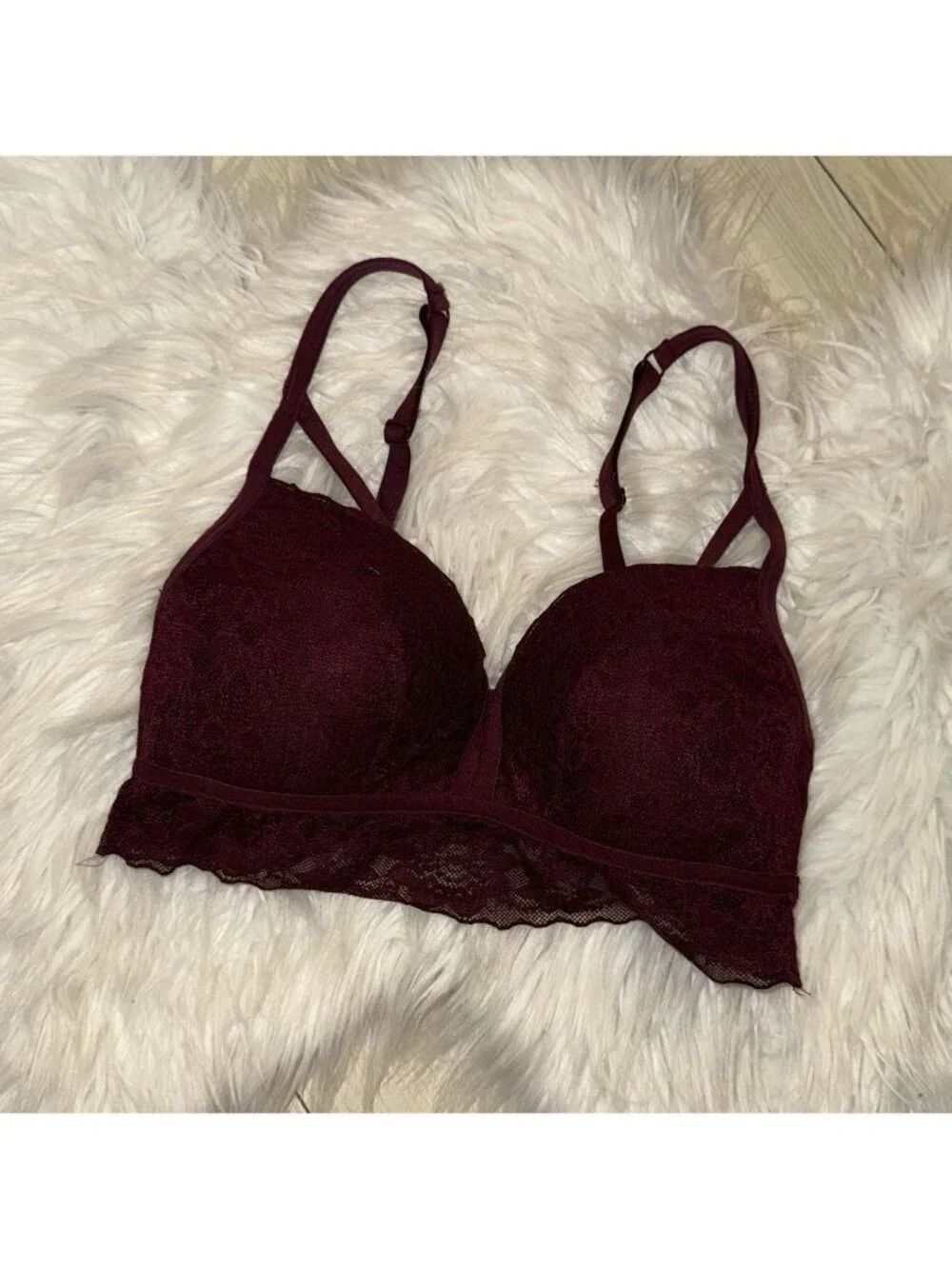 Pink Victorias Secret Lightly Lined Lace Bra Caged Longline WF Womens S (D-DD)